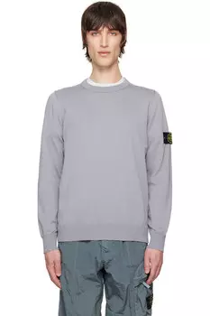 Мягкий свитер из органического хлопка с круглым вырезом Stone Island, серый