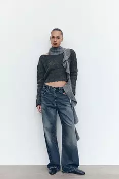 Мягкий свитер крючком ZARA, антрацитово-серый