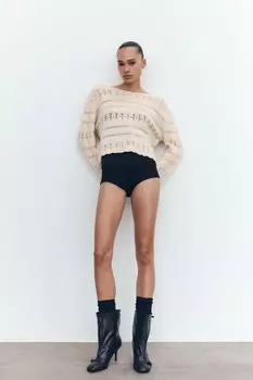 Мягкий свитер крючком ZARA, песочный