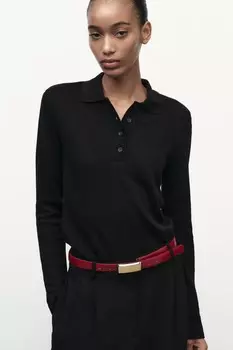 Мягкий свитер с воротником-поло ZARA, черный