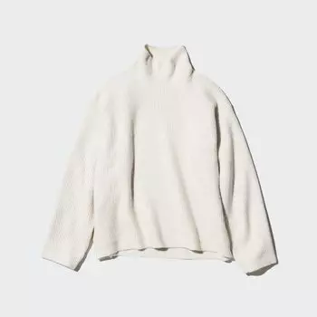 Мягкий свитер с высоким воротником UNIQLO, белый