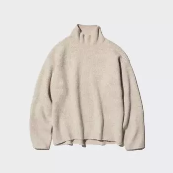 Мягкий свитер с высоким воротником UNIQLO, бежевый