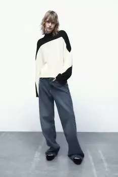 Мягкий свитер с высоким вырезом ZARA, экру черный
