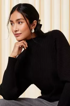 Мягкий свитер в рубчик с рукавами «летучая мышь» Friends Like These, черный