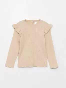 Мягкий текстурированный вязаный свитер с круглым вырезом для маленьких девочек LCW baby, бежевый