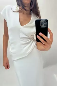 Мягкий топ пике ZARA, экрю