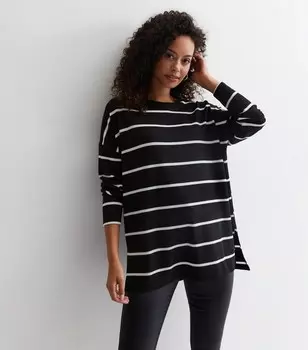 Мягкий топ с длинными рукавами в черную полоску Tall New Look, черный