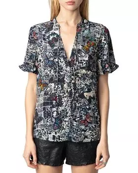 Мягкий топ с принтом бабочек Tafiz Zadig & Voltaire, синий