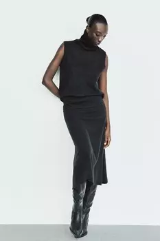 Мягкий топ с высоким воротником ZARA, черный