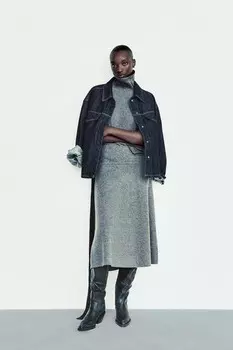 Мягкий топ с высоким воротником ZARA, темный антрацит