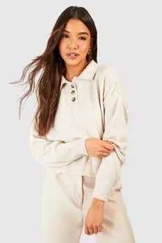 Мягкий трикотажный джемпер с воротником-поло boohoo, белый