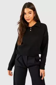 Мягкий трикотажный джемпер с воротником-поло boohoo, черный