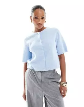 Мягкий трикотажный кардиган с короткими рукавами синего цвета Pieces