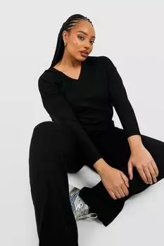 мягкий трикотажный свитер и брюки с v-образным вырезом, из двух частей Boohoo, черный