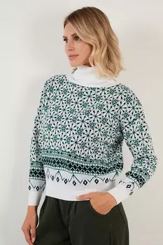 Мягкий трикотажный свитер с водолазкой и акриловым узором 6321027 Lela, черный