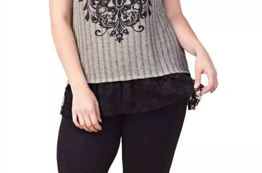 Мягкий трикотажный топ с отделкой в рубчик - Plus In Grey VOCAL APPAREL