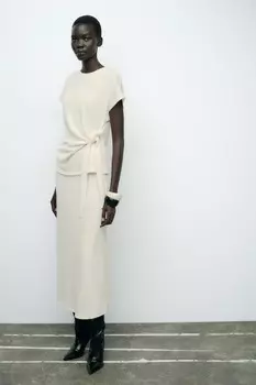 Мягкий узел топ ZARA, экрю
