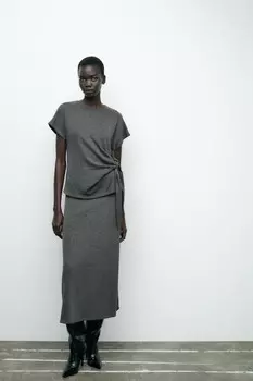 Мягкий узел топ ZARA, серый мергель