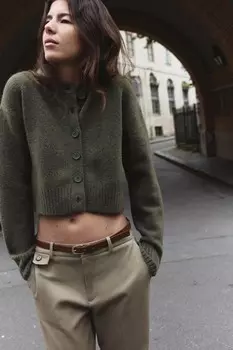 Мягкий вязаный кардиган ZARA, хаки
