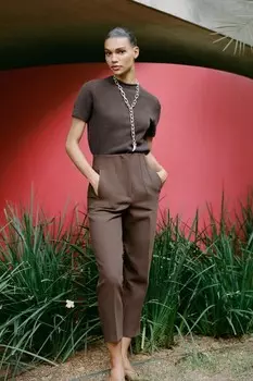 Мягкий вязаный свитер с коротким рукавом ZARA, коричневый