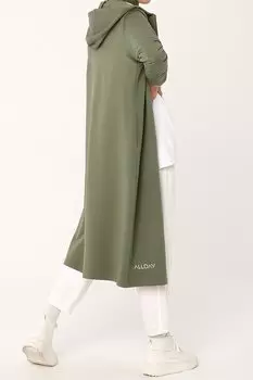 Мягкий зеленый кардиган с капюшоном и принтом ALL DAY