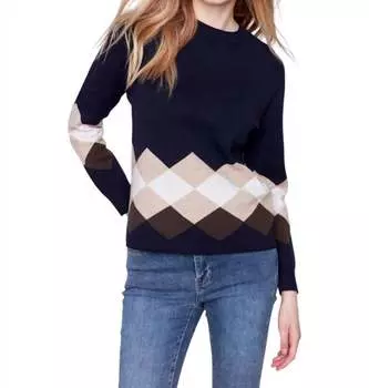 Мягкий жаккардовый свитер с узором «Аргайл» в темно-синем цвете CHARLIE B