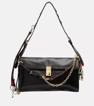 Мягкий звук Большая кожаная сумка через плечо Prada, черный