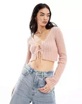 Мягко-розовый кардиган Miss Selfridge с завязкой спереди