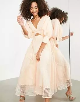 Мягкое абрикосовое платье миди в клетку из органзы ASOS EDITION