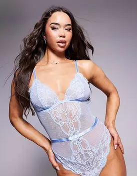 Мягкое боди ASOS DESIGN Lola из кружева нежно-голубого цвета