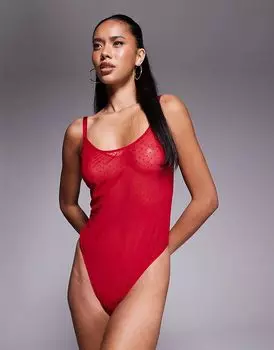Мягкое боди Lara Spot из сетки и кружева красного цвета ASOS DESIGN