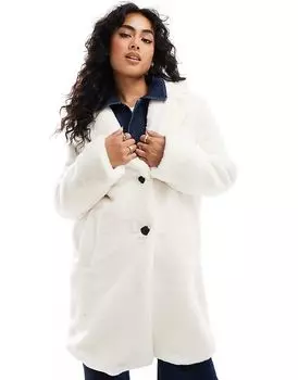 Мягкое длинное пальто из искусственного меха цвета экрю Bershka