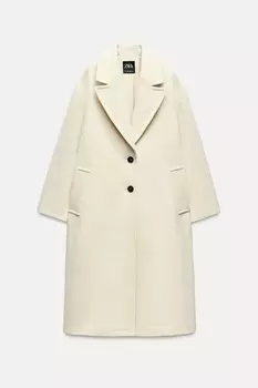 Мягкое длинное пальто ZARA, экрю