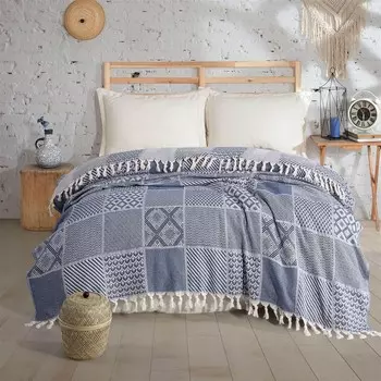 Мягкое двуспальное покрывало Evidea в стиле пэчворк, темно-синий, 200x230 см