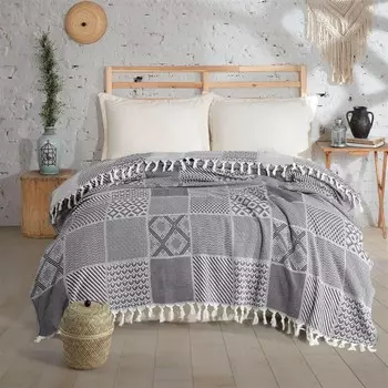 Мягкое двуспальное покрывало Evidea в стиле пэчворк - Антрацит - 200x230 см