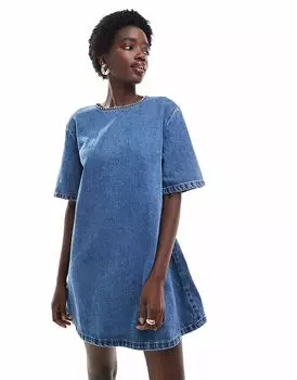 Мягкое джинсовое мини-платье-футболка ASOS DESIGN в полупрозрачном синем цвете