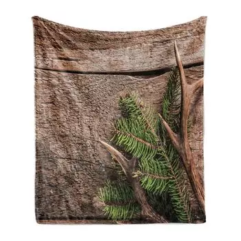 Мягкое фланелевое флисовое одеяло ABAKUHAUS Antler, Evergreen Branch Deer, уютный плюш для использования в помещении и на улице, 125 x 175 см, папоротниково-зеленый умбра