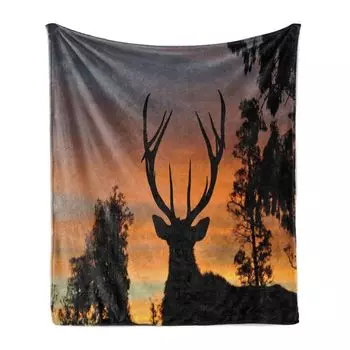 Мягкое фланелевое флисовое одеяло ABAKUHAUS Antler, остров Новая Зеландия, уютный плюш для использования в помещении и на открытом воздухе, 125 x 175 см, темно-коричневый бархатец, золото