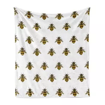 Мягкое фланелевое флисовое одеяло ABAKUHAUS Bee, рисунок насекомых Honey Maker, уютный плюш для использования в помещении и на улице, 125 x 175 см, желто-серый