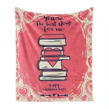 Мягкое фланелевое флисовое одеяло ABAKUHAUS Books, You are the Best Text Romance, уютный плюш для использования в помещении и на улице, 125 x 175 см, темно-коралловый и кремовый, бежевый