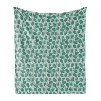 Мягкое фланелевое флисовое одеяло ABAKUHAUS Botanical, Flourish Green Garden, уютный плюш для использования в помещении и на открытом воздухе, 125 x 175 см, белая морская пена, зеленый