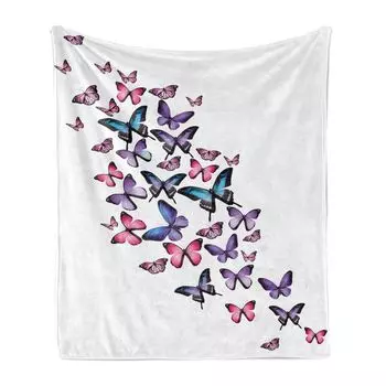 Мягкое фланелевое флисовое одеяло ABAKUHAUS Butterflies, разные бабочки с натуральными крыльями, женский компаньон, 175 x 230 см, синий, фиолетовый, розовый
