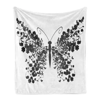 Мягкое фланелевое флисовое одеяло ABAKUHAUS Butterfly, дизайн Wings Animal, уютный плюш для использования в помещении и на открытом воздухе, 125 x 175 см, серый и светло-серый