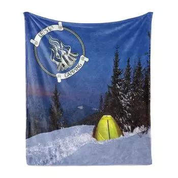 Мягкое фланелевое флисовое одеяло ABAKUHAUS Camping, фотография дикого животного с разгневанным выражением лица, тема лесной фауны, 175 x 230 см, желтый и синий лазурный цвет