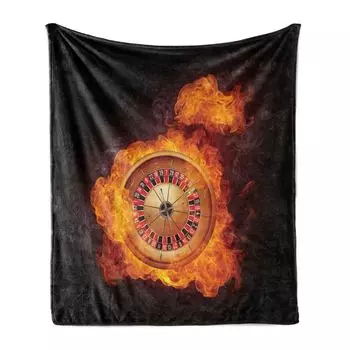 Мягкое фланелевое флисовое одеяло ABAKUHAUS Casino, колесо игровой рулетки Fire, уютный плюш для использования в помещении и на открытом воздухе, 125 x 175 см, темно-серый и оранжевый