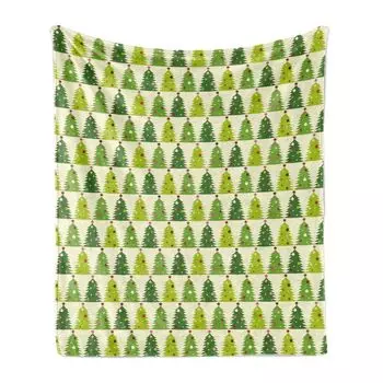 Мягкое фланелевое флисовое одеяло ABAKUHAUS Christmas Tree, Рождественская сосна с украшениями и звездой наверху в волнистые полосы, 175 x 230 см, Разноцветный