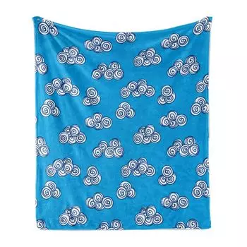 Мягкое фланелевое флисовое одеяло ABAKUHAUS Cloud, нарисованный вручную завиток, уютный плюш для использования в помещении и на открытом воздухе, 125 x 175 см, небесно-голубой и белый, синий