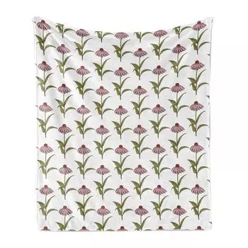 Мягкое фланелевое флисовое одеяло ABAKUHAUS Coneflower, иллюстрация повторяющихся цветущих садовых цветов на однотонном фоне, 175 x 230 см, многоцветное