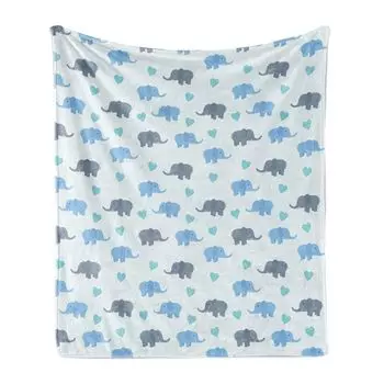Мягкое фланелевое флисовое одеяло ABAKUHAUS Elephant, большие животные в точках в виде сердечек, уютный плюш для использования в помещении и на улице, 125 x 175 см, синий и серо-голубой