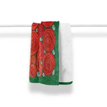 Мягкое фланелевое флисовое одеяло ABAKUHAUS Flower, круглые розы с каракулями, уютный плюш для использования в помещении и на открытом воздухе, 125 x 175 см, ярко-зеленый и бирюзовый цвета
